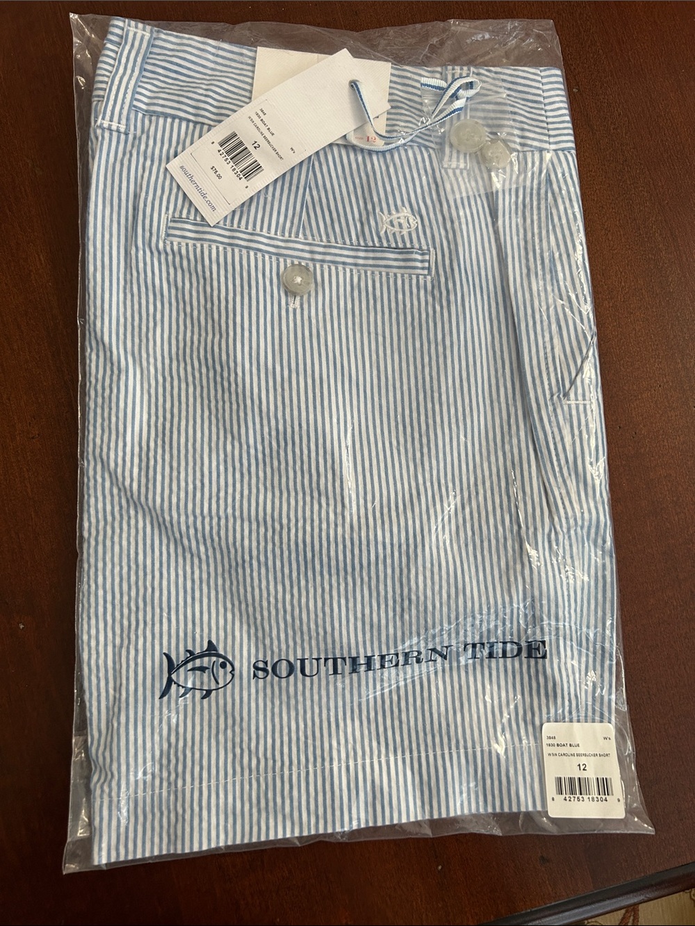 Southern Tide Light Blue and White Seersucker Stripe Shirt